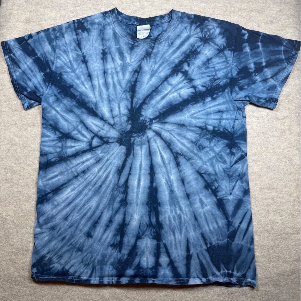 Colortone Blue Tie Dye Spiral T-Shirt Mens Medium Cotton Short Sleeve Crewneck
